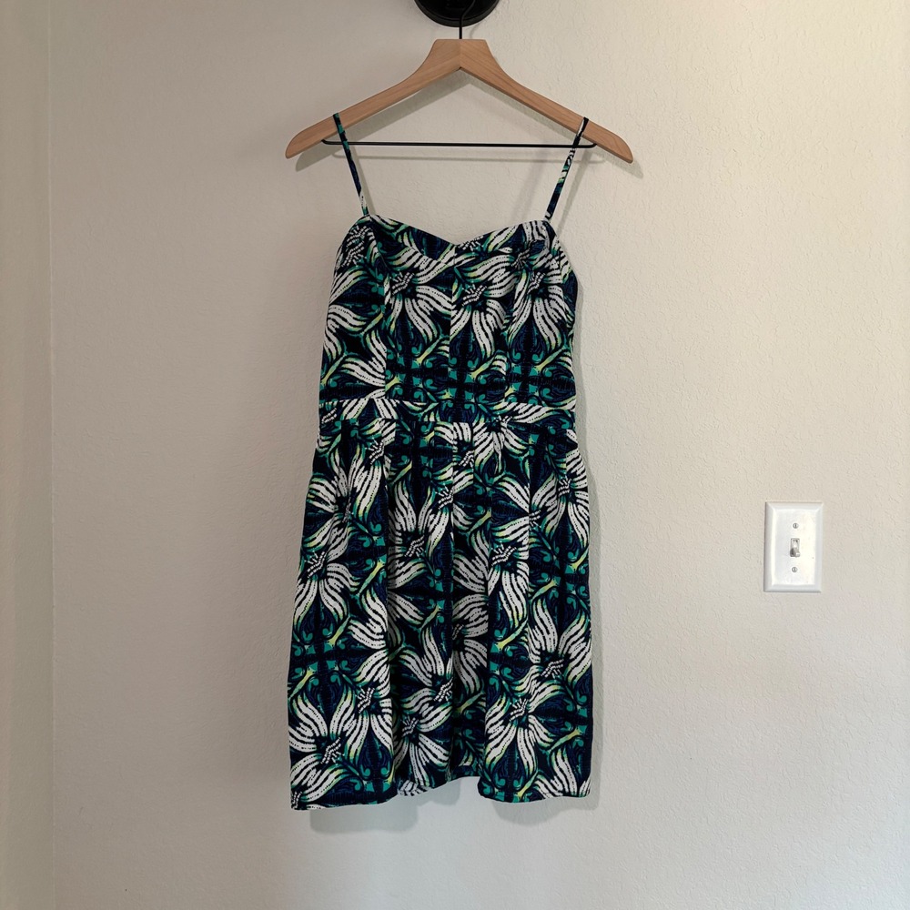 Gap Mini Dress Size 6 Polyester Abstract Floral Blue Teal Summer Coastal Boho